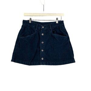 FREE PEOPLE Ray Corduroy Mini Skirt Womens SZ 8 Button Front Navy Pockets Preppy